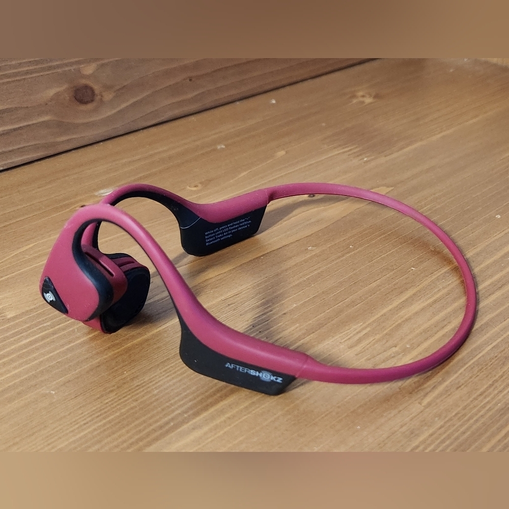 After Shokz Open-Ear Wireless Headphones - Burgundy Red Black Bone Conduction